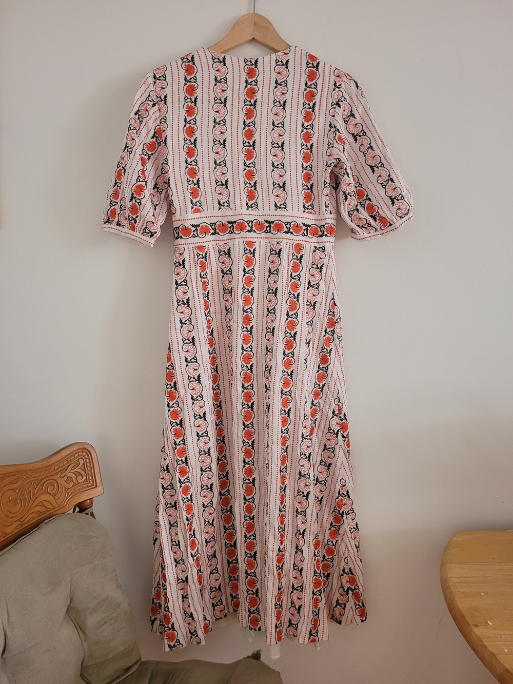 Sandro Embroided Cream Midi Wrap Dress - Picture 9 of 10